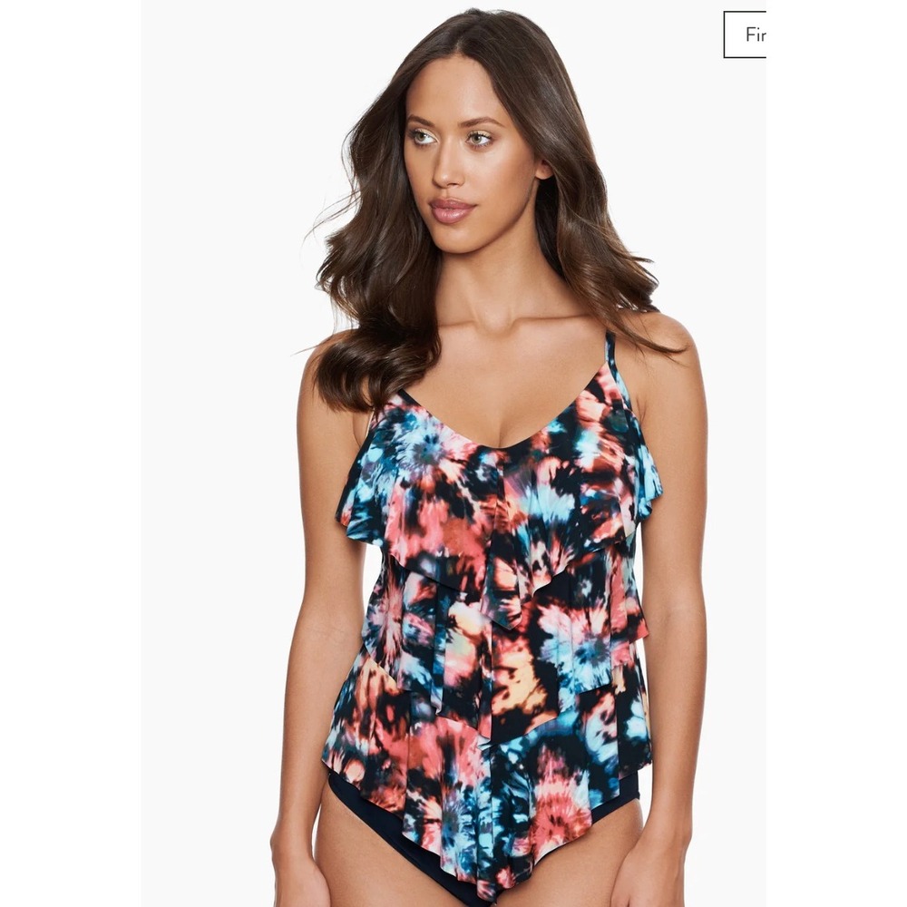 Magicsuit Rita Tankini Top 14 Multicolor Tie Dye Ruffle Beach